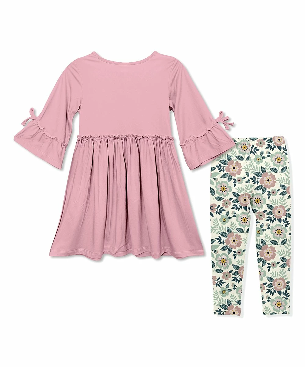Outlet π₯° Millie Loves Lily Dusty Pink Bow Bell-Sleeve A-Line π Dress & Flower Femme Leggings - Toddler & π§ Girls For Kids β 3 Outlet π₯° Millie Loves Lily Dusty Pink Bow Bell-Sleeve A-Line π Dress & Flower Femme Leggings - Toddler & π§ Girls For Kids β - Image 3