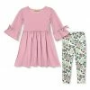 Outlet 🥰 Millie Loves Lily Dusty Pink Bow Bell-Sleeve A-Line 👗 Dress & Flower Femme Leggings - Toddler & 👧 Girls For Kids ⌛