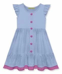Promo 😀 Simply Millie By Millie Loves Lily Periwinkle & Violet Button-Up Ruffle-Hem Angel-Sleeve 👗 Dress - 👧 Girls For Kids 🌟