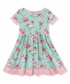 Brand new ⭐ Millie Loves Lily Mint & Pink Chloe Floral Short-Sleeve Button-Up A-Line 👗 Dress For Kids 🔥 -Little Millie-shop zu97489159 alt 2 tm1626104100