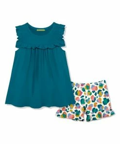 Hot Sale 😀 Millie Loves Lily Teal Ruffle-Accent Tank & Technicolor Leopard Ruffle Shorts - Toddler & 👧 Girls For Kids ✨