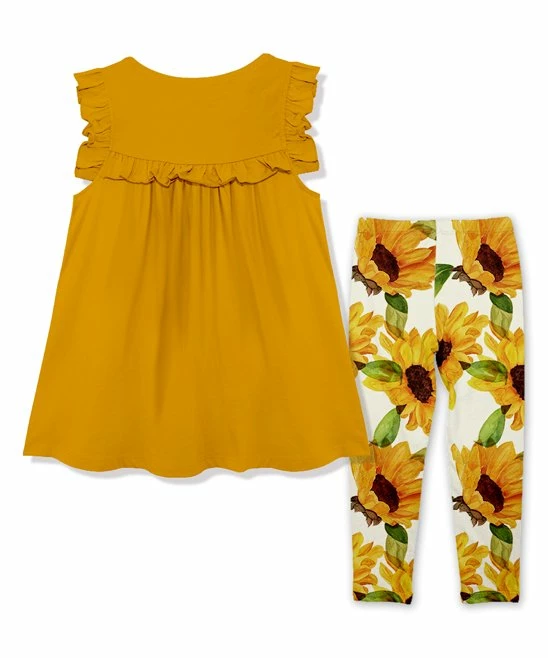 Flash Sale β€οΈ Millie Loves Lily Marigold Ruffle-Accent Tank & Cream Sun Flower Leggings - π§ Girls For Kids βοΈ 2 Flash Sale β€οΈ Millie Loves Lily Marigold Ruffle-Accent Tank & Cream Sun Flower Leggings - π§ Girls For Kids βοΈ - Image 2