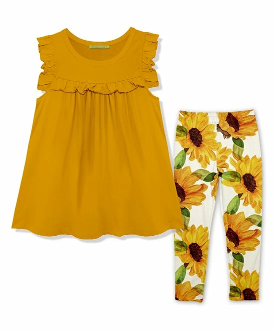 Flash Sale β€οΈ Millie Loves Lily Marigold Ruffle-Accent Tank & Cream Sun Flower Leggings - π§ Girls For Kids βοΈ 1 Flash Sale β€οΈ Millie Loves Lily Marigold Ruffle-Accent Tank & Cream Sun Flower Leggings - π§ Girls For Kids βοΈ