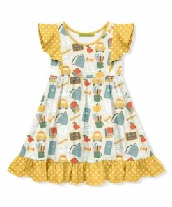 Best reviews of ⭐ Millie Loves Lily Khaki & Yellow School Bag Angel-Sleeve 👗 Dress - Toddler & 👧 Girls For Kids 👏