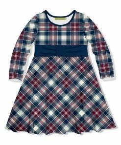 Outlet ⌛ Millie Loves Lily Navy & Red Plaid Bow-Accent A-Line 👗 Dress - 👧 Girls For Kids 💯