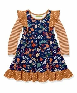 Discount 🧨 Millie Loves Lily Navy Fall Leaves Long-Sleeve A-Line 👗 Dress - Toddler & 👧 Girls For Kids ✔️