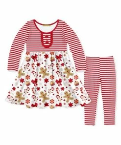 Top 10 🔥 Millie Loves Lily Red Gingerbread & Sweets Button A-Line 👗 Dress & Stripe Leggings - 👧 Girls For Kids 😀