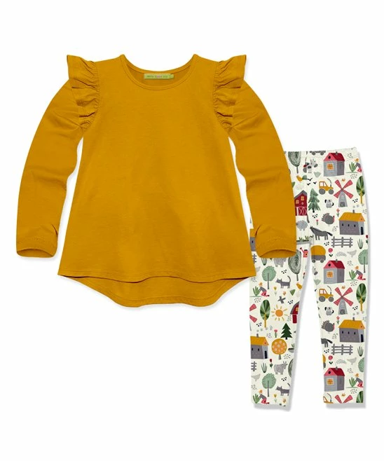 Outlet 𧨠Millie Loves Lily Marigold Ruffle-Accent Hi-Low Top & Cream Fall Farming Leggings - Toddler & π§ Girls For Kids π 1 Outlet 𧨠Millie Loves Lily Marigold Ruffle-Accent Hi-Low Top & Cream Fall Farming Leggings - Toddler & π§ Girls For Kids π