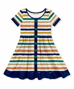 Wholesale 🌟 Millie Loves Lily Navy Painted Stripe Short-Sleeve A-Line 👗 Dress - 👧 Girls For Kids 🔥
