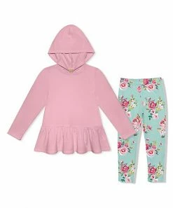 Cheapest 🧨 Millie Loves Lily Dusty Pink Ruffle-Hem Hoodie & Mint & Pink Chloe Floral Leggings - Toddler & 👧 Girls For Kids 🥰
