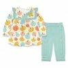 Wholesale ✨ Little Millie Cream Pumpkin Ruffle-Trim Babydoll 👗 Dress & Mint Cuffed Pants - Infant For Kids ✨