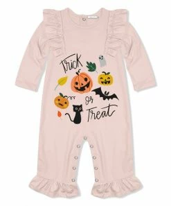 Best Sale 🎉 Little Millie Light Pink 'Trick Or Treat' 🦇 Halloween Cat Ruffle-Trim Playsuit - Infant For Kids 🔔