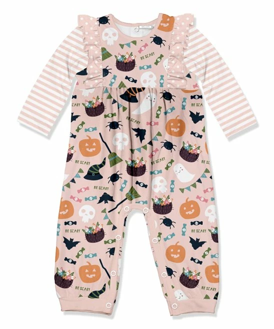 Promo π Little Millie Light Pink & Orange 'Scary' π§ Halloween Icons Ruffle-Trim Playsuit - Infant For Kids π₯° 1 Promo π Little Millie Light Pink & Orange 'Scary' π§ Halloween Icons Ruffle-Trim Playsuit - Infant For Kids π₯°