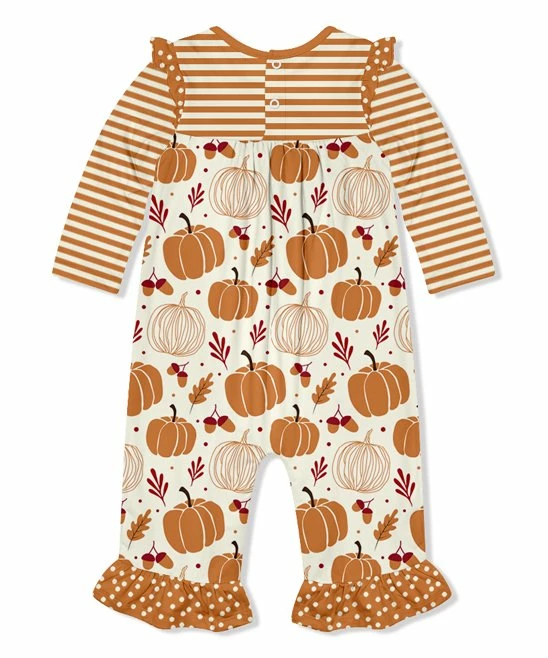Outlet π Little Millie Cream Pumpkin Paradise Ruffle-Trim Playsuit - Toddler For Kids β 2 Outlet π Little Millie Cream Pumpkin Paradise Ruffle-Trim Playsuit - Toddler For Kids β - Image 2