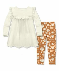 Cheapest 🤩 Millie Loves Lily Cream Ruffle Long-Sleeve Top & Rust Pumpkin Harvest Leggings - Toddler & 👧 Girls For Kids 💯 -Little Millie-shop zu98459541 alt 2 tm1633547346