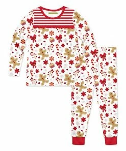 Budget 😍 Millie Loves Lily White & Red Gingerbread & Sweets Long-Sleeve Pajama Set - Toddler & 👧 Girls For Kids 😍