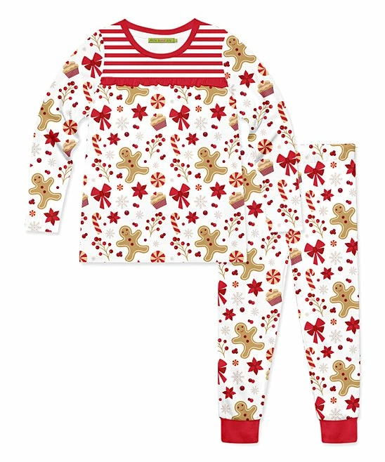 Budget π Millie Loves Lily White & Red Gingerbread & Sweets Long-Sleeve Pajama Set - Toddler & π§ Girls For Kids π 1 Budget π Millie Loves Lily White & Red Gingerbread & Sweets Long-Sleeve Pajama Set - Toddler & π§ Girls For Kids π
