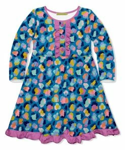 Promo 🛒 Millie Loves Lily Teal Technicolor Leopard Button-Front 👗 Dress - Toddler & 👧 Girls For Kids ❤️
