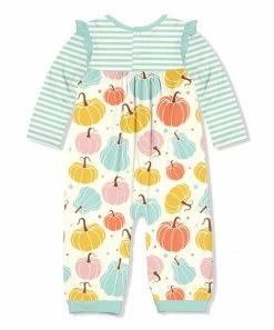 Hot Sale ⌛ Little Millie Cream & Mint Pumpkin Ruffle-Trim Playsuit - Infant For Baby & Maternity 🧨 -Little Millie-shop zu98745542 alt 2 tm1633547346