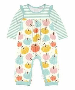 Hot Sale ⌛ Little Millie Cream & Mint Pumpkin Ruffle-Trim Playsuit - Infant For Baby & Maternity 🧨