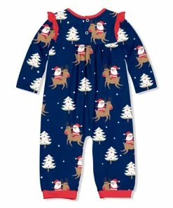 Best reviews of 👍 Little Millie Navy Deer Santa Ruffle-Trim Playsuit - Infant For Kids 🛒 -Little Millie-shop zu99102837 alt 2 tm1630520882