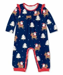 Best reviews of 👍 Little Millie Navy Deer Santa Ruffle-Trim Playsuit - Infant For Kids 🛒