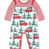 Cheap 👍 Little Millie White & Red Festive Tree Car Ruffle-Trim Playsuit - Infant For Kids 🎉