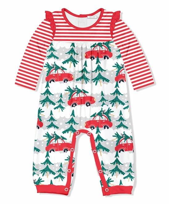 Cheap π Little Millie White & Red Festive Tree Car Ruffle-Trim Playsuit - Infant For Kids π 1 Cheap π Little Millie White & Red Festive Tree Car Ruffle-Trim Playsuit - Infant For Kids π