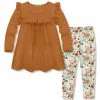 Best Sale 🌟 Millie Loves Lily Orange Ruffle Long-Sleeve Top & Hazel Floral Leggings - Toddler & 👧 Girls For Kids 👍