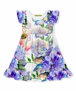 Flash Sale 😍 Millie Loves Lily Purple & Pink Hydrangea Watercolor Angel-Sleeve A-Line 👗 Dress - Toddler & 👧 Girls For Kids 🛒