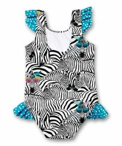 Discount 🌟 Millie Loves Lily White & Black Zebra Ruffle-Accent One-Piece - Toddler & 👧 Girls For Kids 🔔 -Little Millie-shop zu99577614 alt 2 tm1638558092