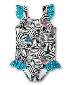 Discount 🌟 Millie Loves Lily White & Black Zebra Ruffle-Accent One-Piece - Toddler & 👧 Girls For Kids 🔔