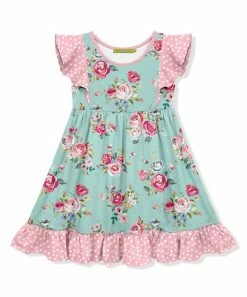 Best reviews of 🌟 Millie Loves Lily Mint Chloe Floral Ruffle-Hem Angel-Sleeve A-Line 👗 Dress - Toddler & 👧 Girls For Kids 🎁
