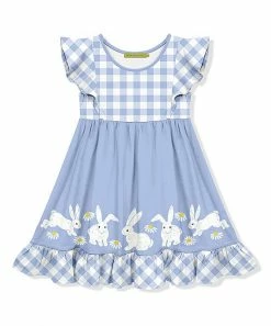 Hot Sale 💯 Millie Loves Lily Periwinkle Bunnies & Daisies Angel-Sleeve A-Line 👗 Dress - Toddler & 👧 Girls For Kids 😉