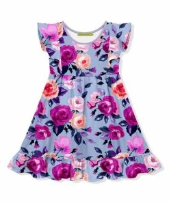 Hot Sale 🎁 Millie Loves Lily Periwinkle Rose Ruffle-Hem Angel-Sleeve A-Line 👗 Dress - Toddler For Kids 👍