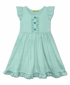 Outlet 🛒 Simply Millie By Millie Loves Lily Mint Button-Front Angel-Sleeve A-Line 👗 Dress - Toddler & 👧 Girls For Kids 🛒