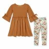 Budget 😉 Millie Loves Lily Rust Bow Bell-Sleeve A-Line 👗 Dress & Cream Floral Hazel Leggings - 👧 Girls For Kids 🎁