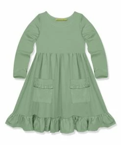 Wholesale 👍 Simply Millie By Millie Loves Lily Sage Pocket Long-Sleeve A-Line 👗 Dress - 👧 Girls For Kids 🎁