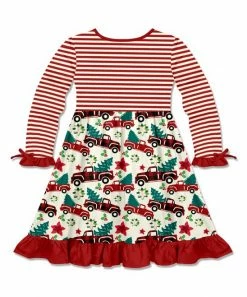 Cheap 🧨 Millie Loves Lily Cream & Red Stripe 🔔 Christmas Tree Truck Bow-Accent A-Line 👗 Dress - 👧 Girls For Kids 🎁 -Little Millie-shop zu99647882 alt 2 tm1633091405