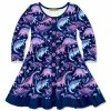 Brand new ✨ Millie Loves Lily Navy & Purple Boho Dino Button-Up Long-Sleeve A-Line 👗 Dress - Infant, Toddler & 👧 Girls For Kids ✨